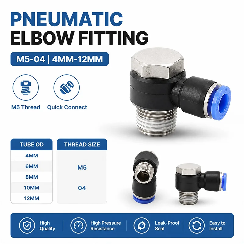 PH Series Pneumatic Air Fitting L-Type Elbow Quick Connector 4mm-12mm OD Tube M5 to 1/2