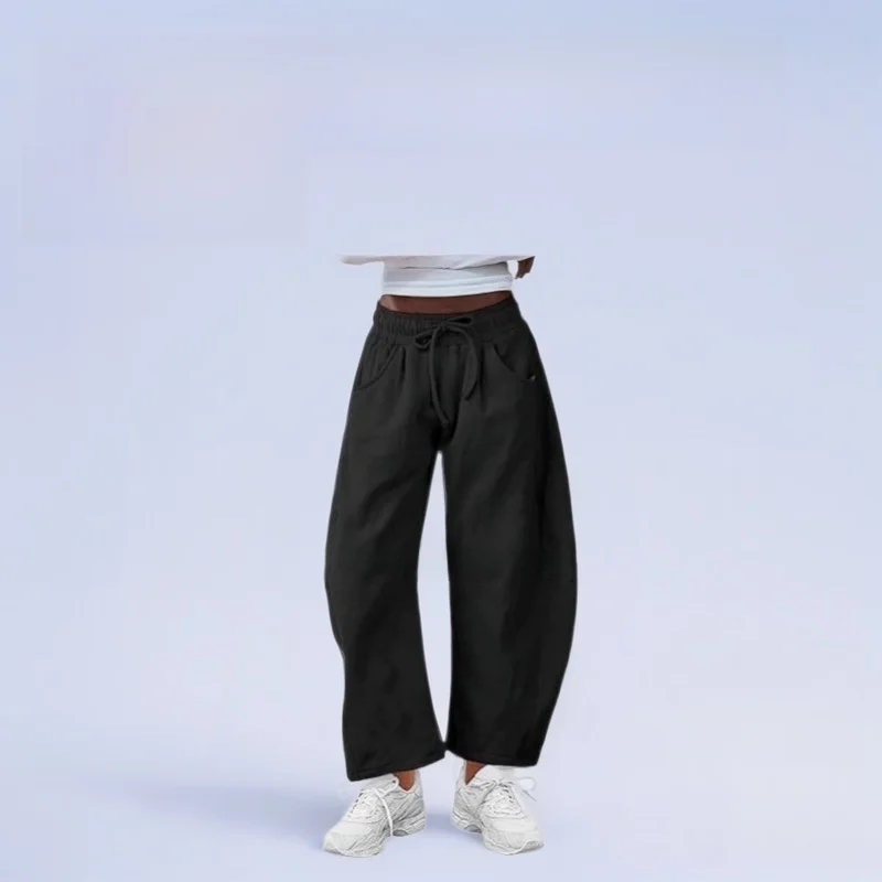 Cross-Border Autumn Winter Sport Pants Drawstring Pocket Nine Points Sweatpants Casual Loose High Waist Hand Ironed Creases
