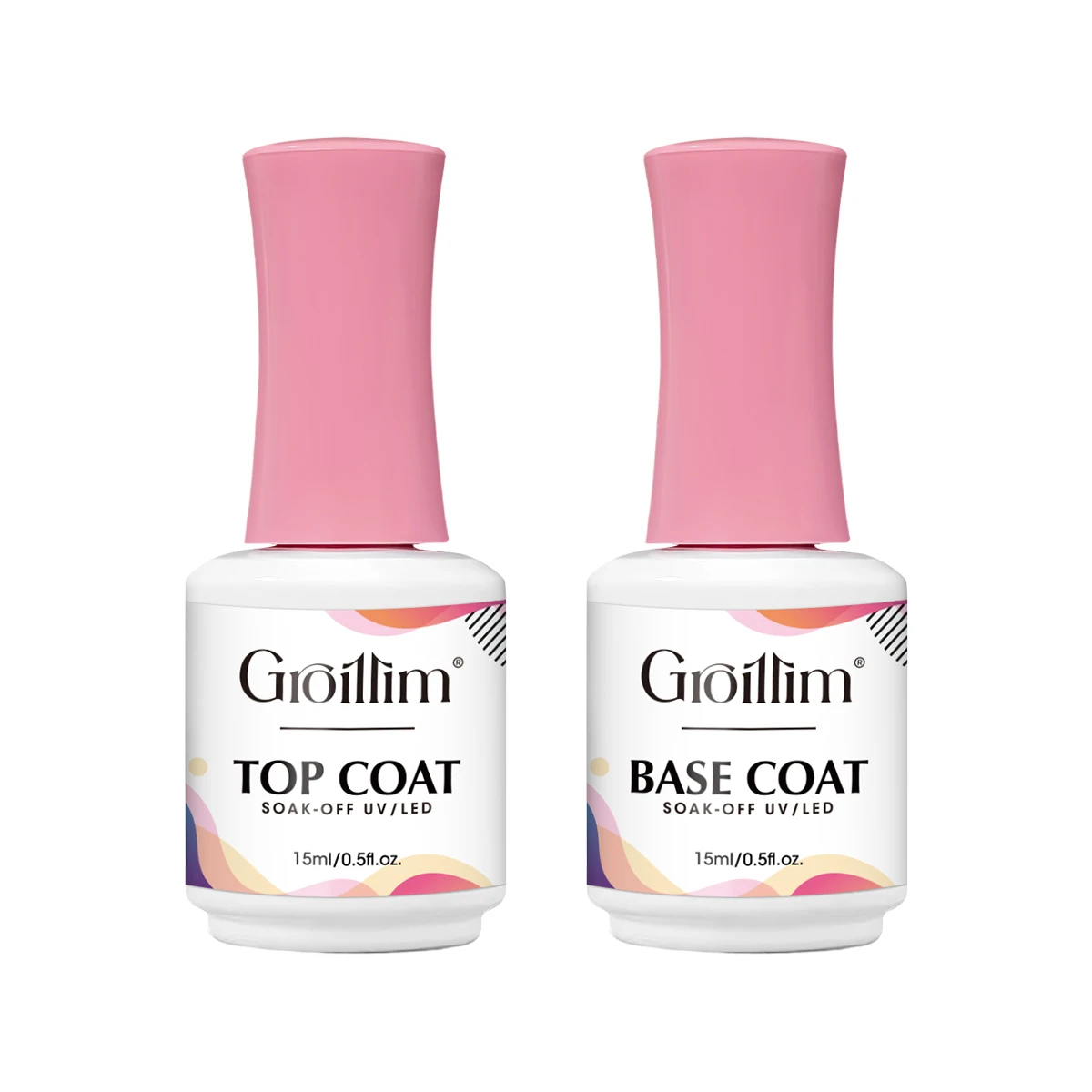 Groillim 15ml No-Wipe Gel Nail Polish Starter Kit - / LED Gel Removable Nail Polish Kit (Base Coat and Top Coat) - Formaldehyde-