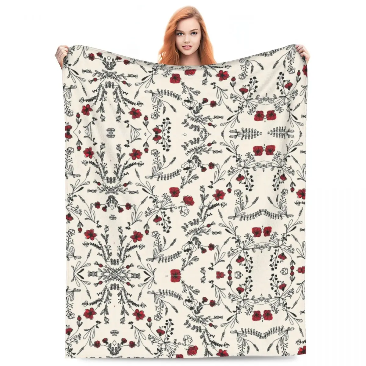 Red Flower Blanket Super Soft Fleece Healing Gift Throw Blankets Quilt