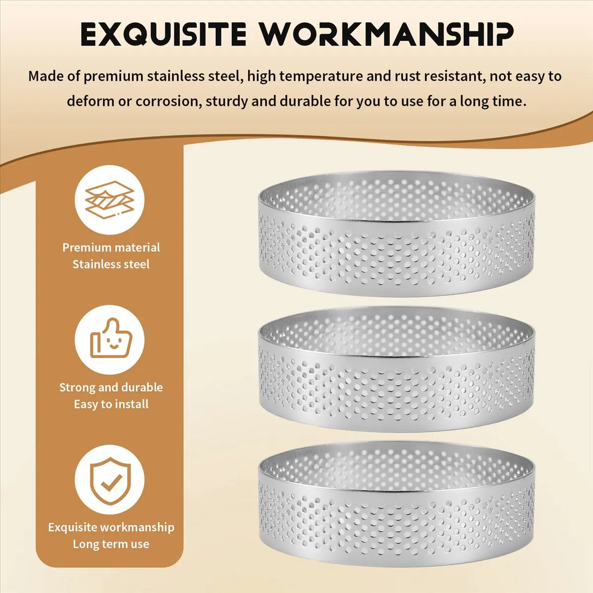 AA83 9 Pack Round Tart Ring, Mousse Rings, Stainless Steel Heat- Perforated Mousse Rings, Metal Round Ring Mold
