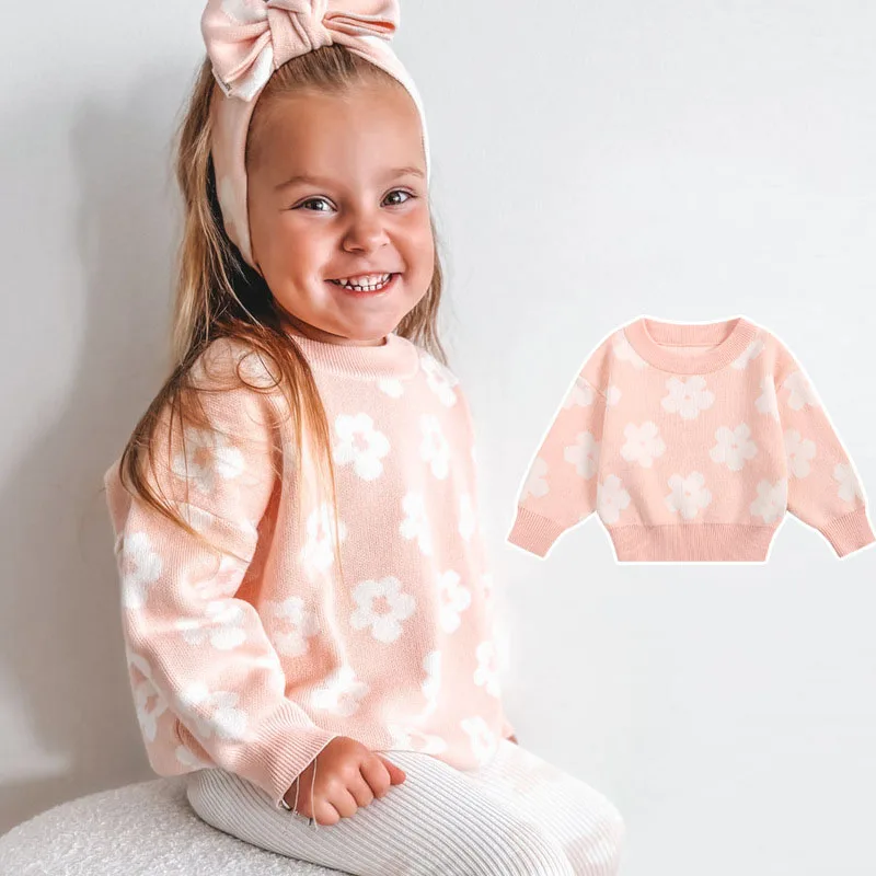 1-6T Toddler Kid Baby Girl Sweater Winter Clothes Flower Knit Pullover Top Long Sleeve Warm Sweater Childrens Knitwear Outfit