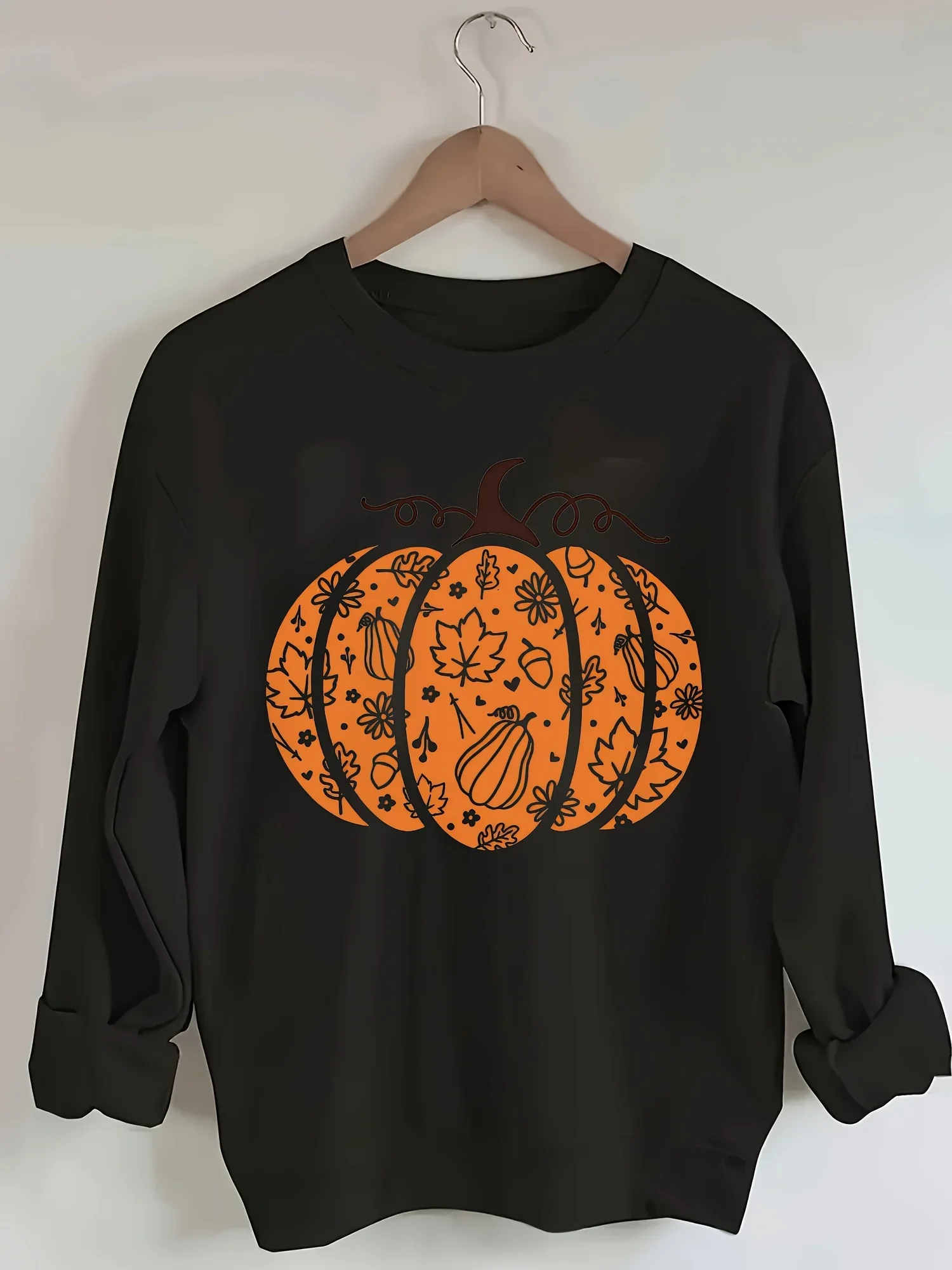Pumpkin Pattern Printed Halloween Style Women's Autumn and Winter Hoodies Fashionable Comfortable Round Neck Top Casual Clothing