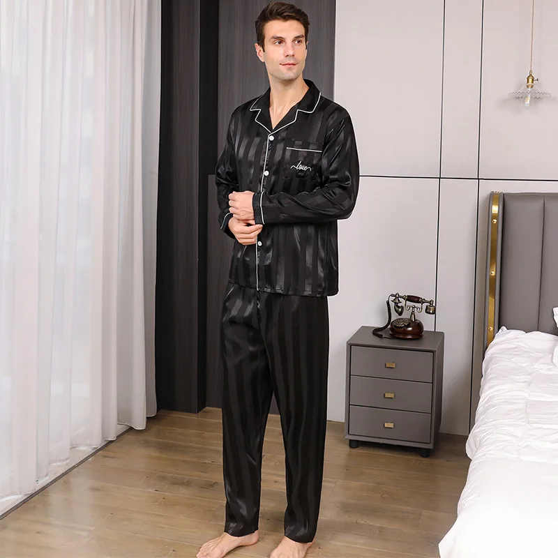 Heren Pyjama Lange Mouwen Zomer Ijs Mooi Huis Kleding Heren Lente En Herfst Casual Dun Vest Kan Slijten Twee Pakken