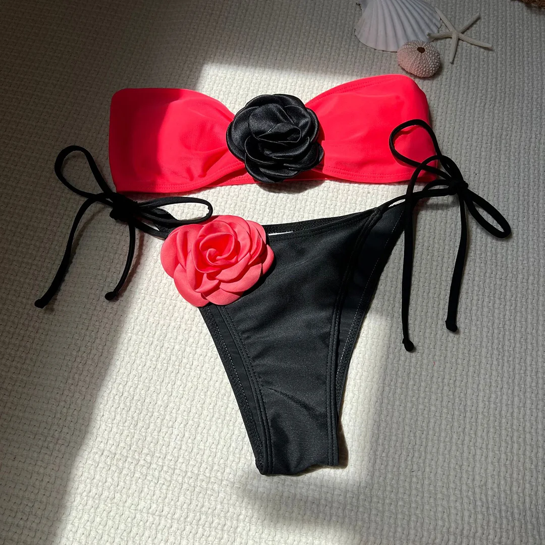 13 Farben, 3D-Blumenmuster, trägerloses Bikini-Set, zweiteilig, Damen-Badeanzug, Badebekleidung, Damen-Badebekleidung, Bather Swim V5264 – Detail 40