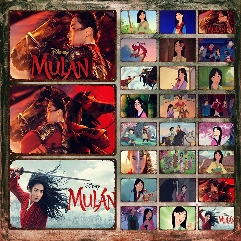 Disney Mulan Tin Signs Hua Mulan Joins The Army On Behalf of Her Father Metal Poster Resist The Huns Tin Plate Cartoon Plaque