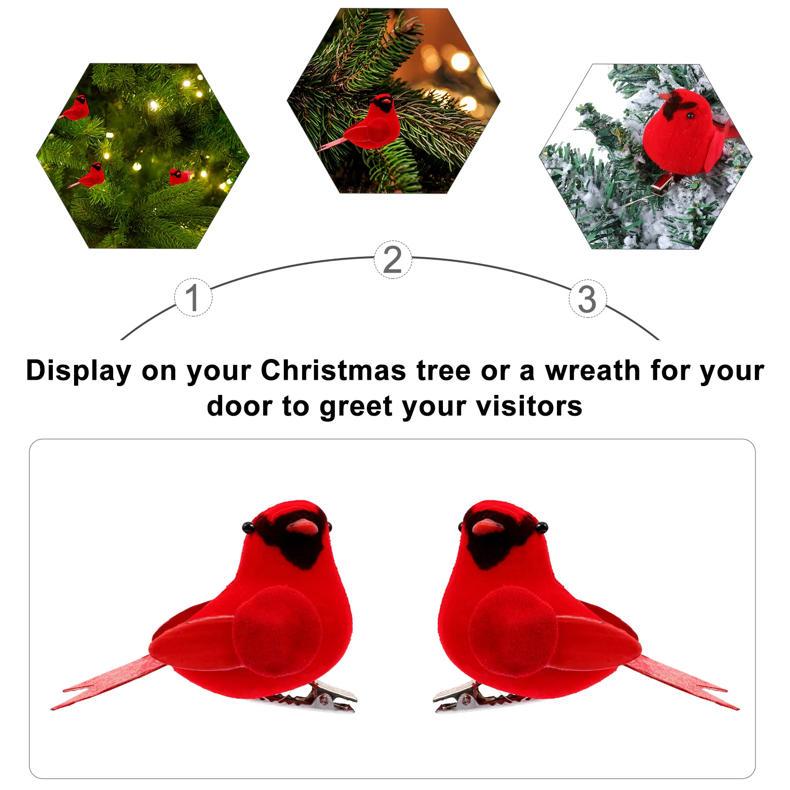 

10 Pcs Christmas Bird Ornaments Clip for Tree Xmas Cardinal Decor Birds Decorations