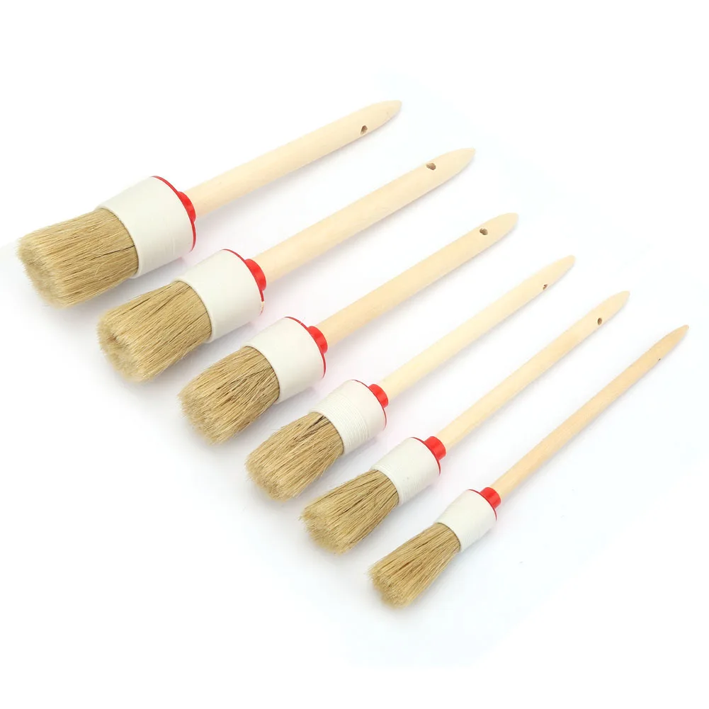 ZK20 6-teiliges Auto-Detaillierungspinsel-Set mit Holzgriff, runde Wachspinsel für Ölgemälde
