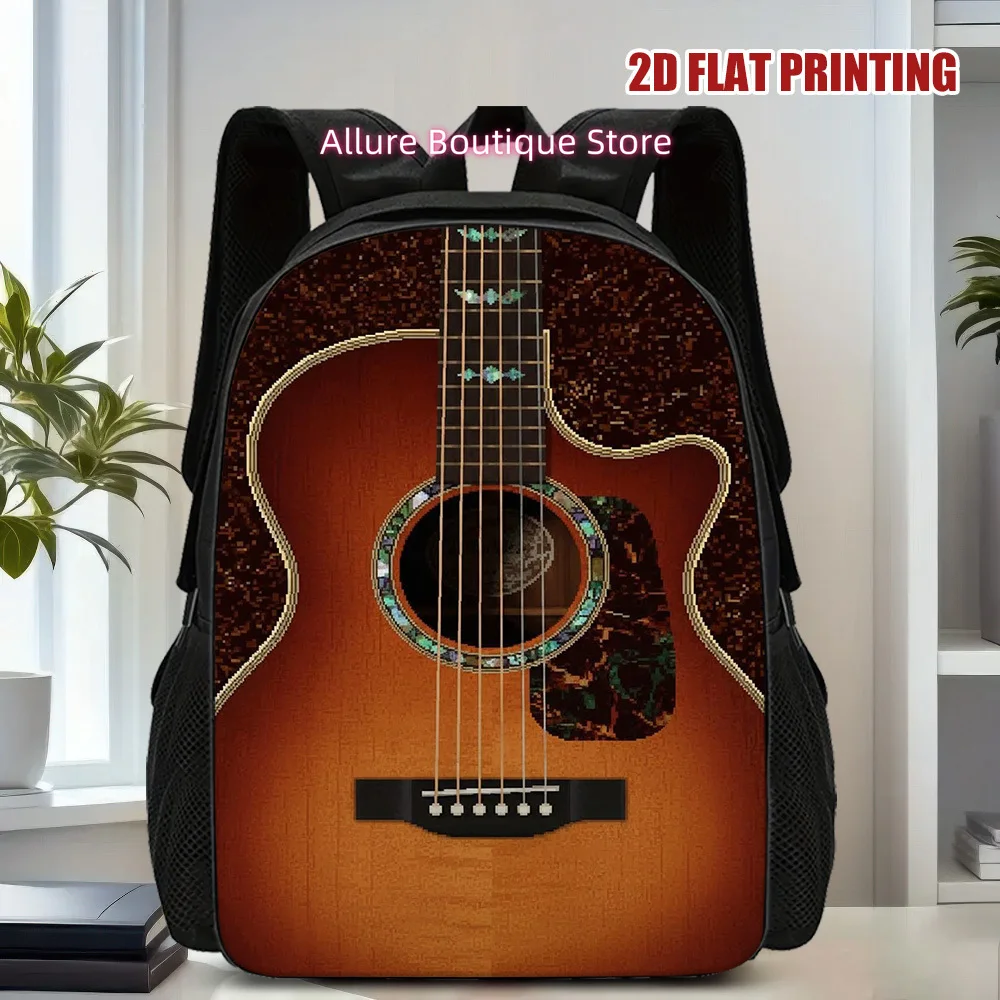 Lightweight And Trendy 2D Printed Backpack Featuring an Acoustic Guitar Illustration, Ideal for Students And Young Teenager., fo