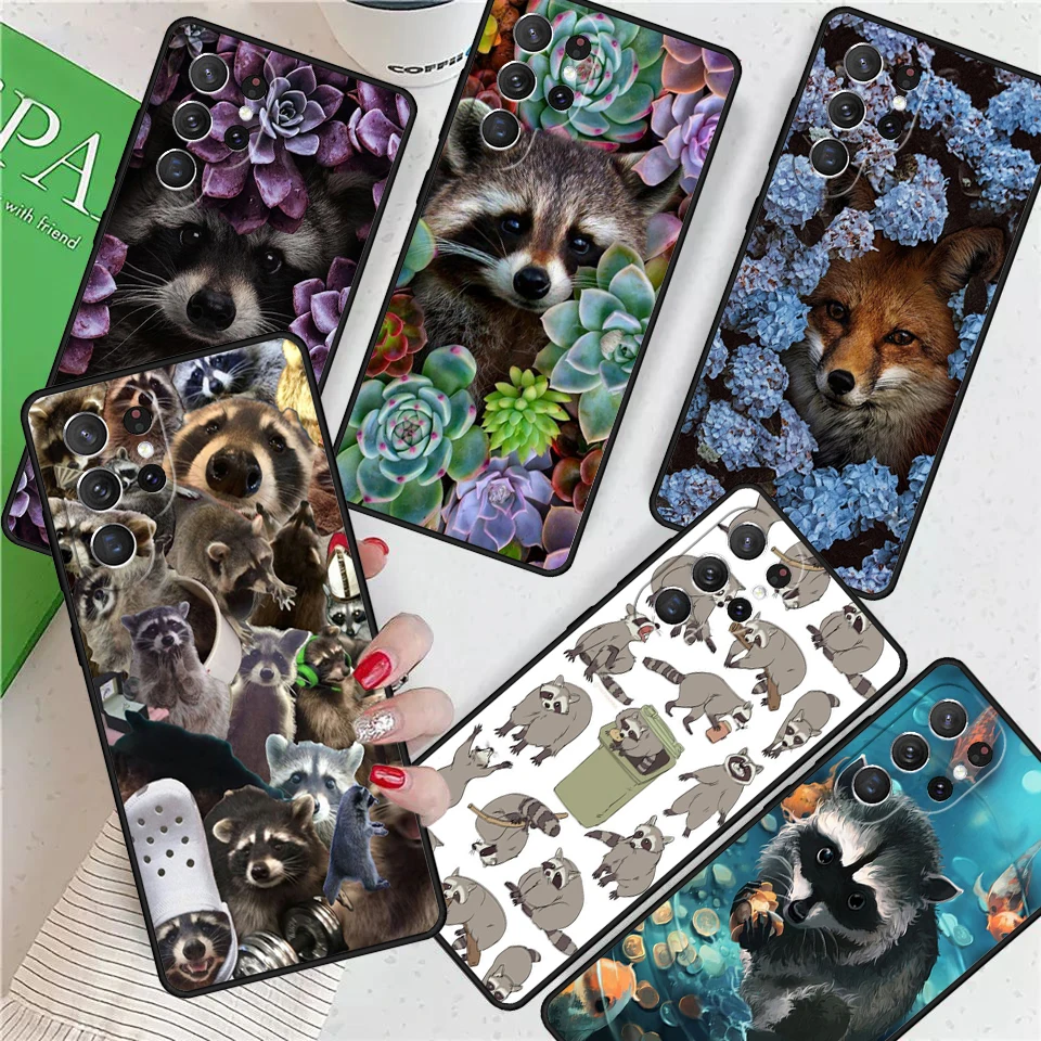 Flower Raccoon Fox Animal For Samsung Galaxy S24 Ultra S21 S22 S8 S9 S10E Note 10 20 Plus FE S23 Phone case Cover Coque