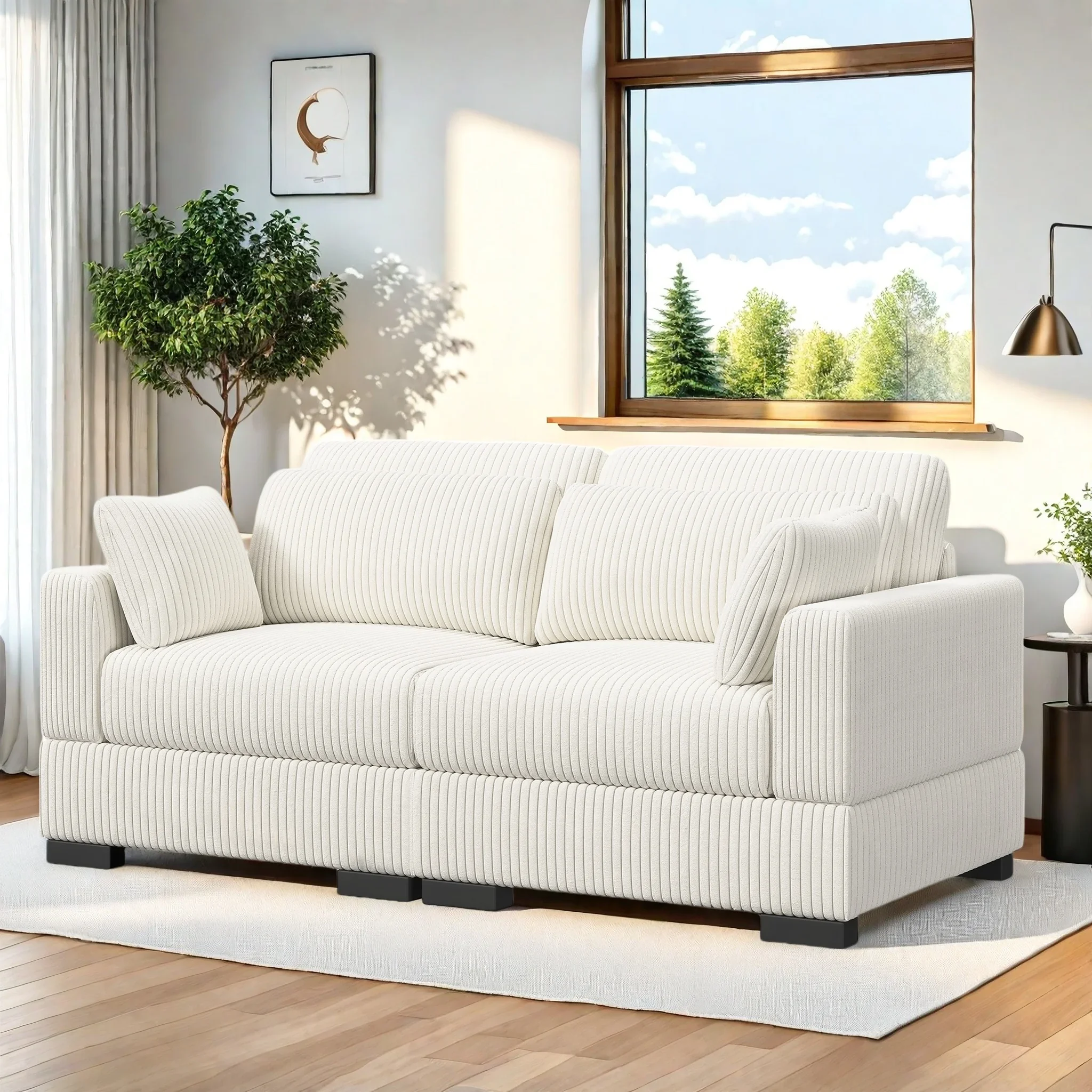 Rosahqnda Lovesitzer-sofá moderno Wohnzimmermöbel, Doppelsitze, Einzelsitz, Fußhocker con Stauraum, Cablestoff