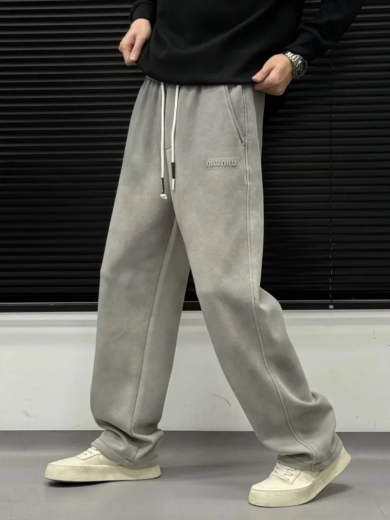 

Retro American Cotton Casual Pants Men's Loose Straight Leg Dyeing Trendy Dir Pants Spring New Sle Faionable Youth