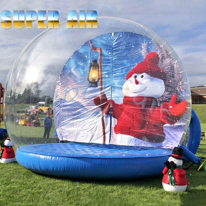 Giant Transparent Inflatable Snow Globe Bubble House,Blow Up Snowman Backdrop Photo Booth for Xmas Party, Carnival & Advertising