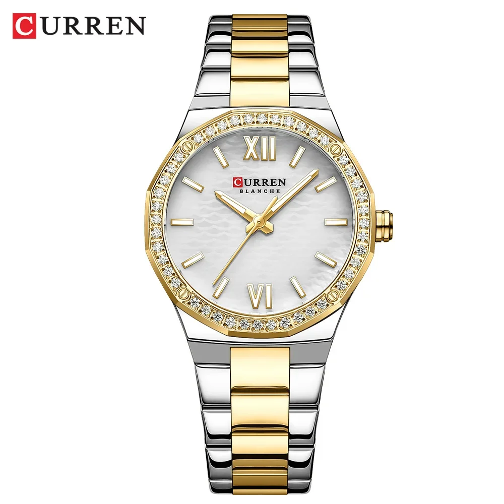 Damenuhr CURREN 2025, romantisches Luxus-Zifferblatt mit Strasssteinen, Edelstahlband, schlanke Armbanduhr für Damen, wasserdicht 4