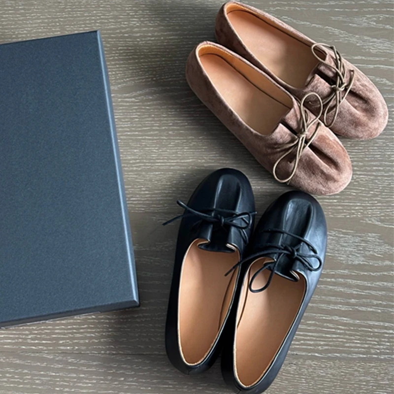 

Jenny&Dave Summer Minimalist Women's Flat Shoes Women French Handmade Cowhide Suede Loafers Retro Ballet Shoes