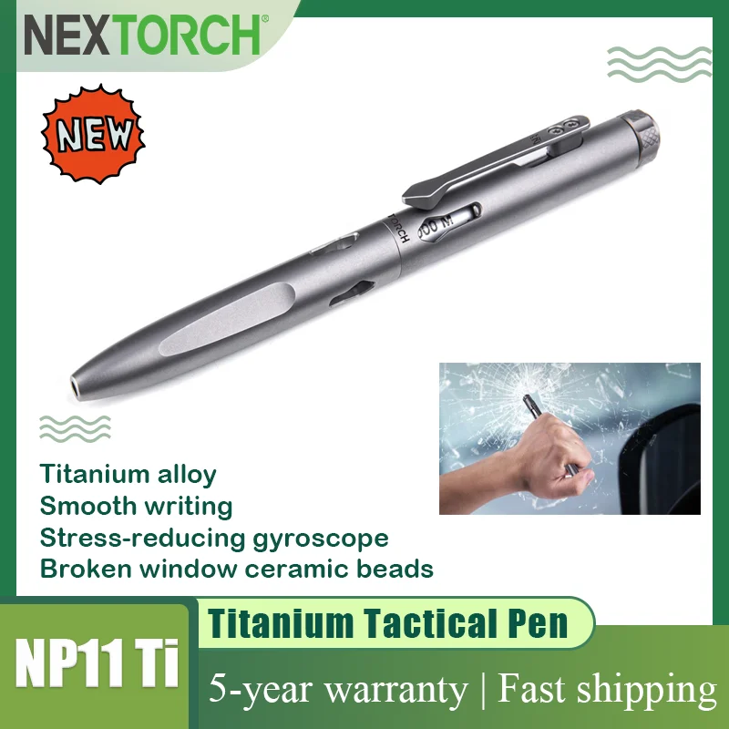 

NEXTORCH EDC Tool Pen NP11 Ti Titanium Tactical Pen, Self Defense Pen, Ceramic beads with window breakers, for 98mm long refills