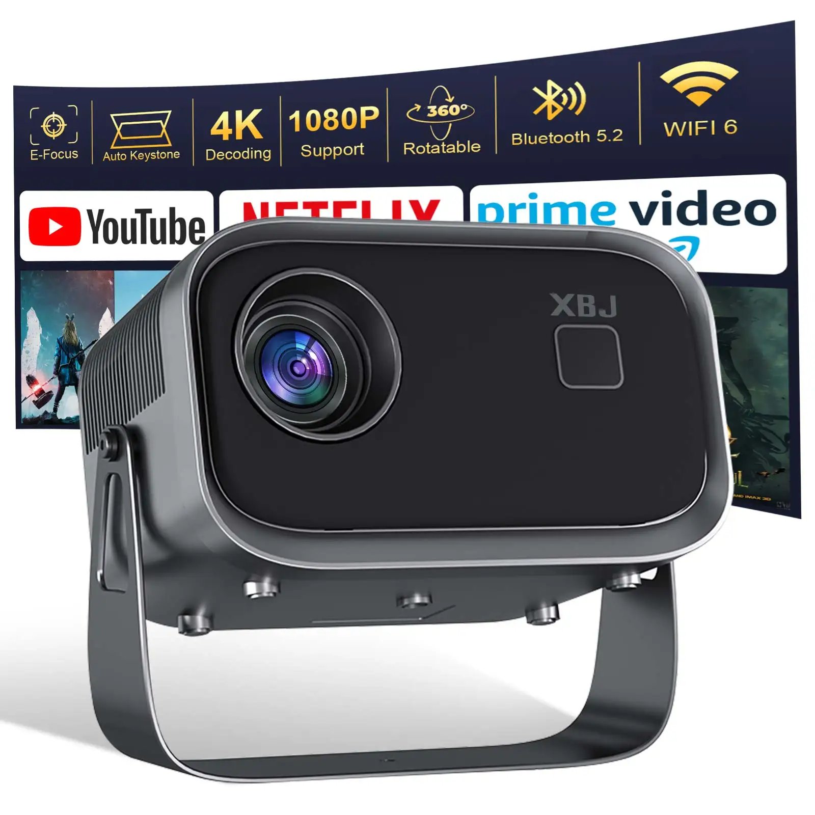 XBJ Smart Home theater projectors with WiFi 6 & BT Auto Vertical