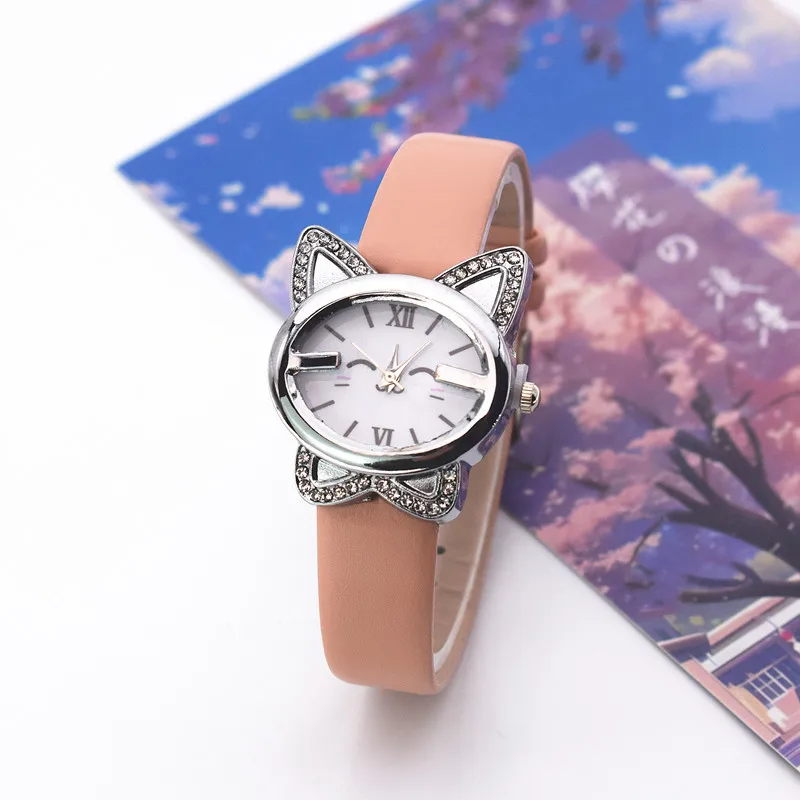 New Fashion Students Cartoon Watch Cute Cat Watches For Woman Leather Watch Ladies Wrist Quartz Watch For Girls Gift Reloj Mujer