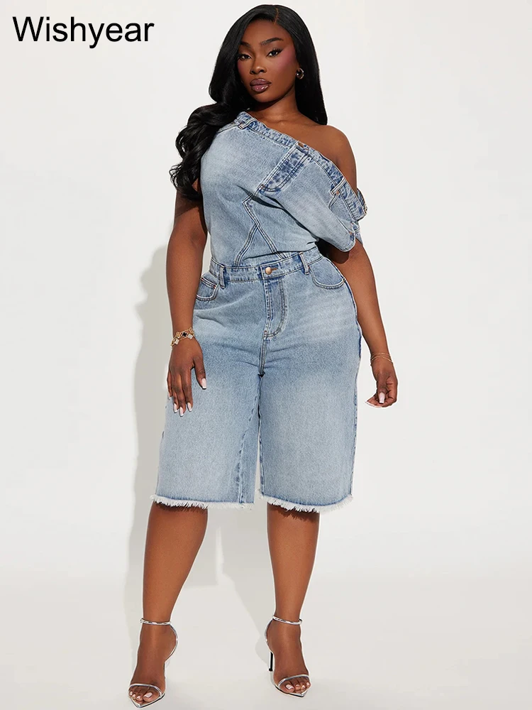 

Women's Off-Shoulder Blue Denim Jumpsuit Slash Neck Casual Straight Romper Playsuit One Piece Autumn Jeans Streetwear Outfits