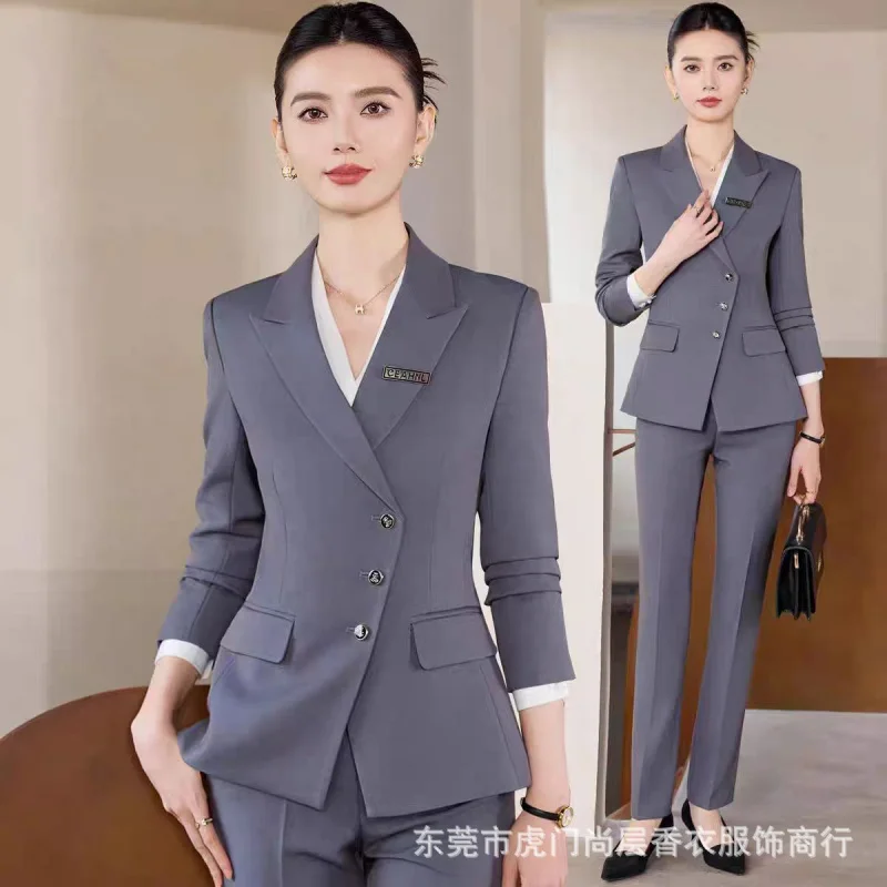 

Gray Suit Set for Female Lawyers and Managers Professional Formal Wear Office Suit for Work Commuting