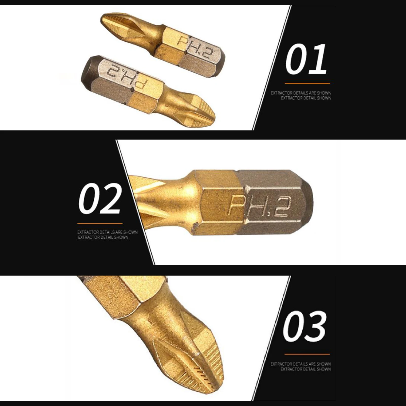 PH2 Magnetic Screwdriver Bit 1/4 Inch Handle Titanium Coating Screwdriver Bit Anti-skid Electric Drill Power Tools