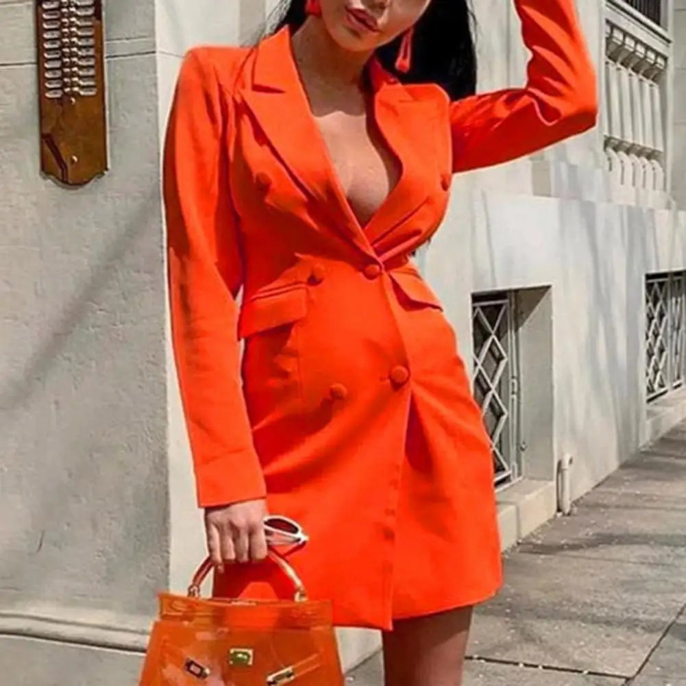 Formal OL Lady Slim Blazer Long Coat Patchwork Double Breasted Women Solid Jackets Summer Business Office Long Sleeve Outerwears