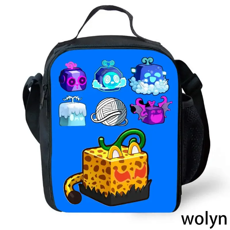 B-Blox Fruit Children Lunch Bags ,Cartoon Picnic Bags for Kids, borsa termica per bambini leggera, borse da scuola per cartoni animati per studenti