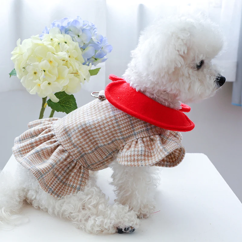 PETCIRCLE Dog Clothes Milk Coffee Plaid Dress For Small Medium Dogs Puppy Cat All Season Pet Clothing Dog Costume Pet Supplies