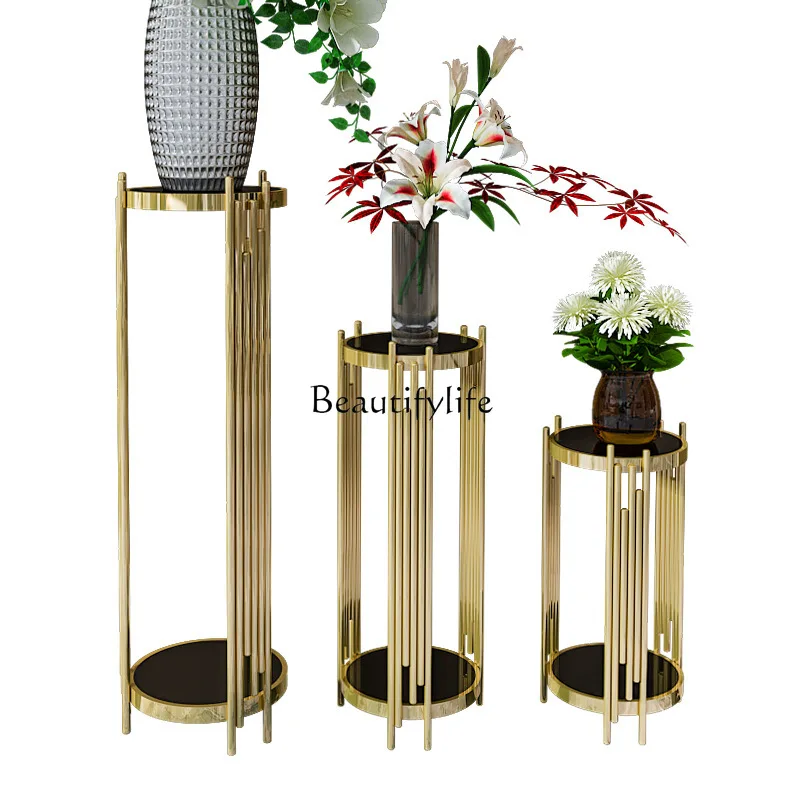

Premium Luxury Stainless Steel Flower Stand Indoor Balcony Decoration Floor Rack Rustproof Gold-plated Flower Stand