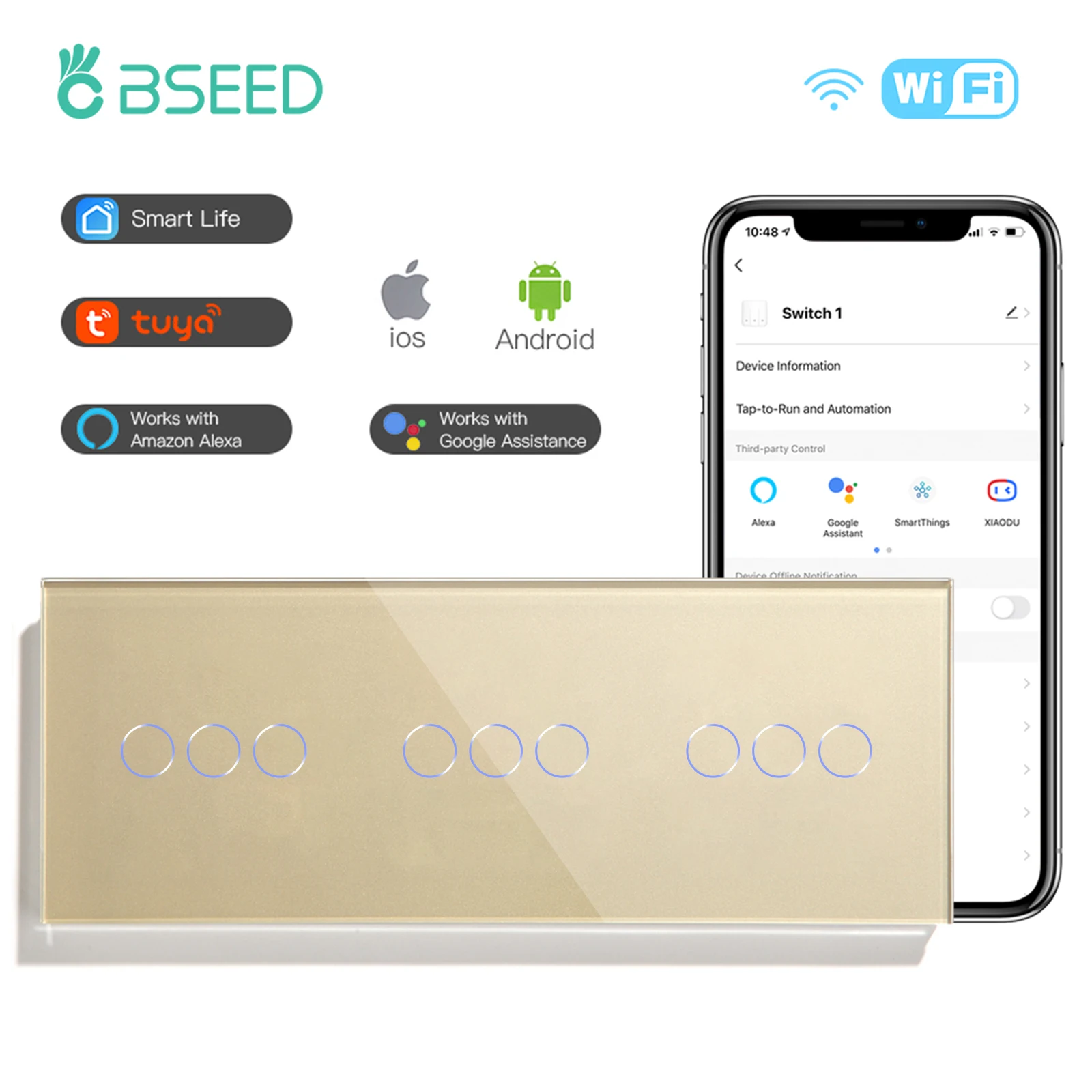 BSEED 9 Gang 1/2/3 way Smar Light Touch Switch Wifi Switch Wireless Switch Support Google Alexa Tuya Smart Life App