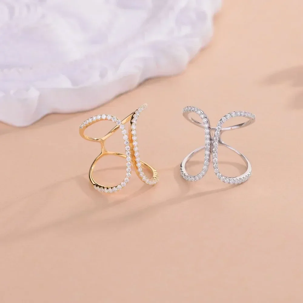

LinkerLove Moissanite Double C-Shape Ring for Women Gold Plated S925 Sterling Silver Diamond Wedding Band Party Trendy Jewelry