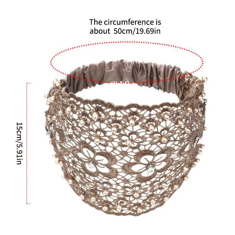 Blumenmuster-Haarband im neuen Stil mit Perlen und breitem Rand für Frauen, effektive Abdeckung für weißes Haar, Haar-Accessoire, Haarband – Detail 1