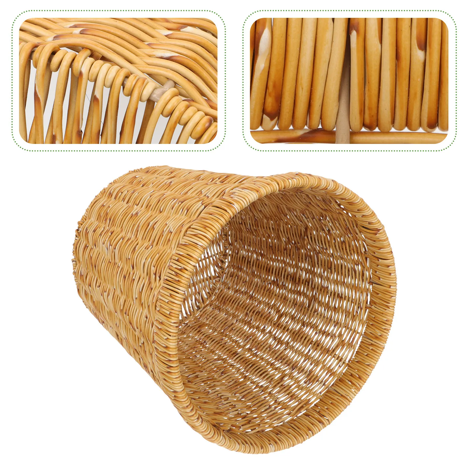 

Handwoven Imitation Rattan Trash Can Round Sturdy Creative Household Wastebasket Versatile Sundries Storage Basket