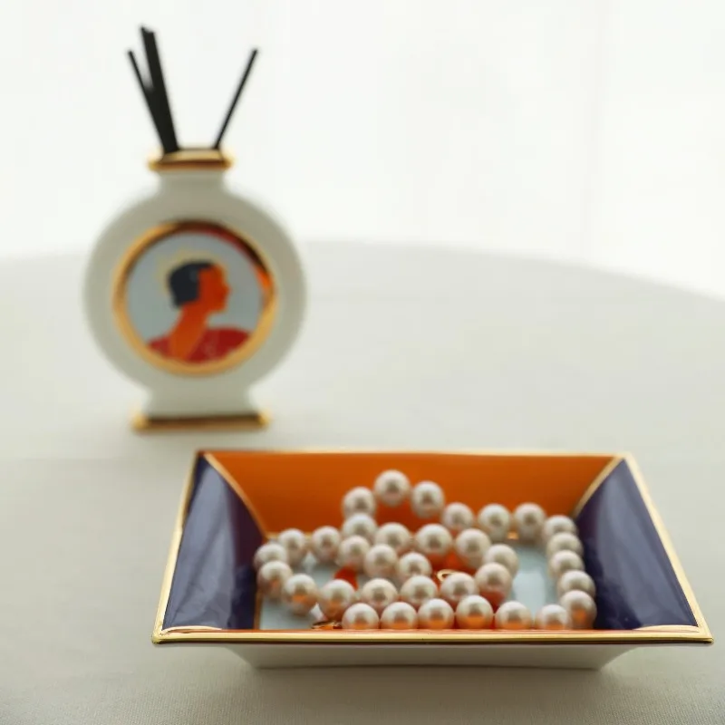 Art Deco style ceramic jewelry tray with vintage feminine contours,ring and necklace storage tray,ashtray,unique home decor gift view 4