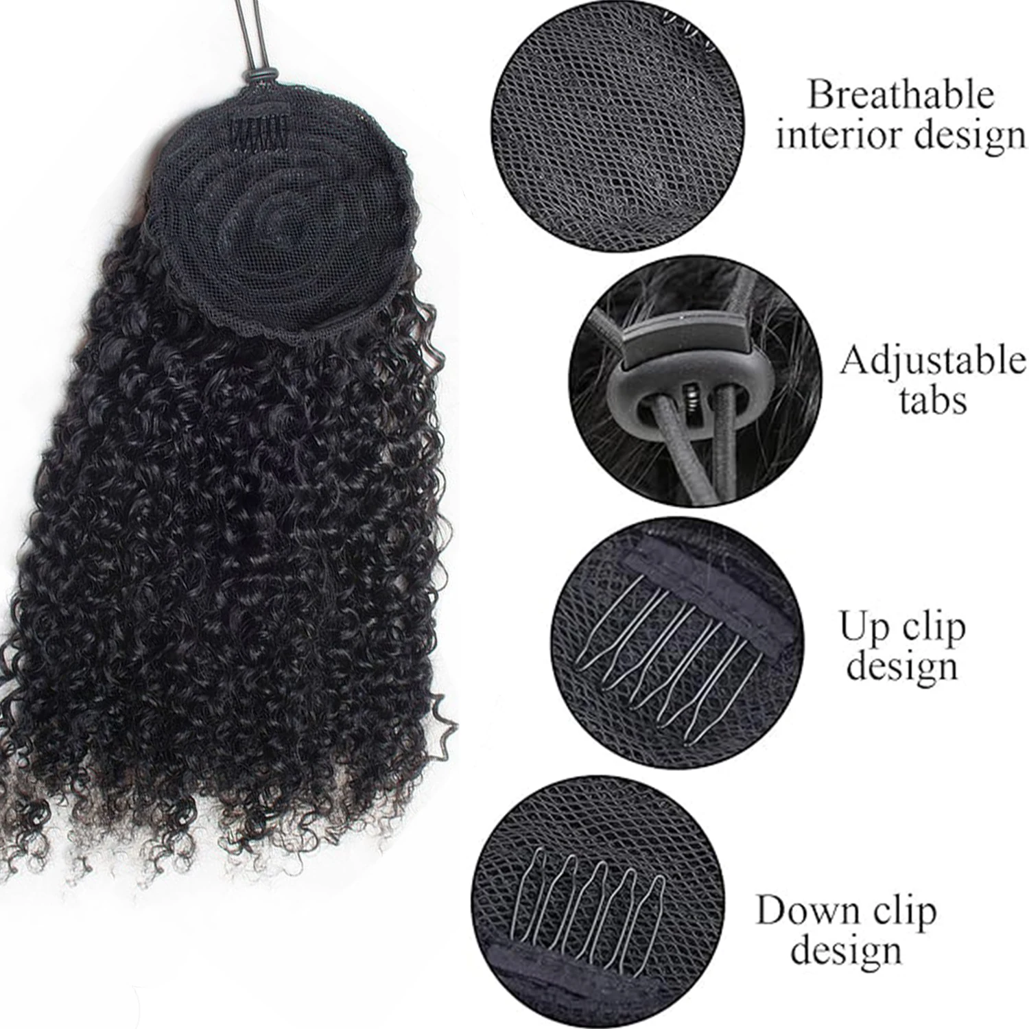 Ponytail Extension Remy Human Hair Water Wave Drawstring Ponytail Extensions Curly Wavy Ponytail Natural Hairpiece for Women