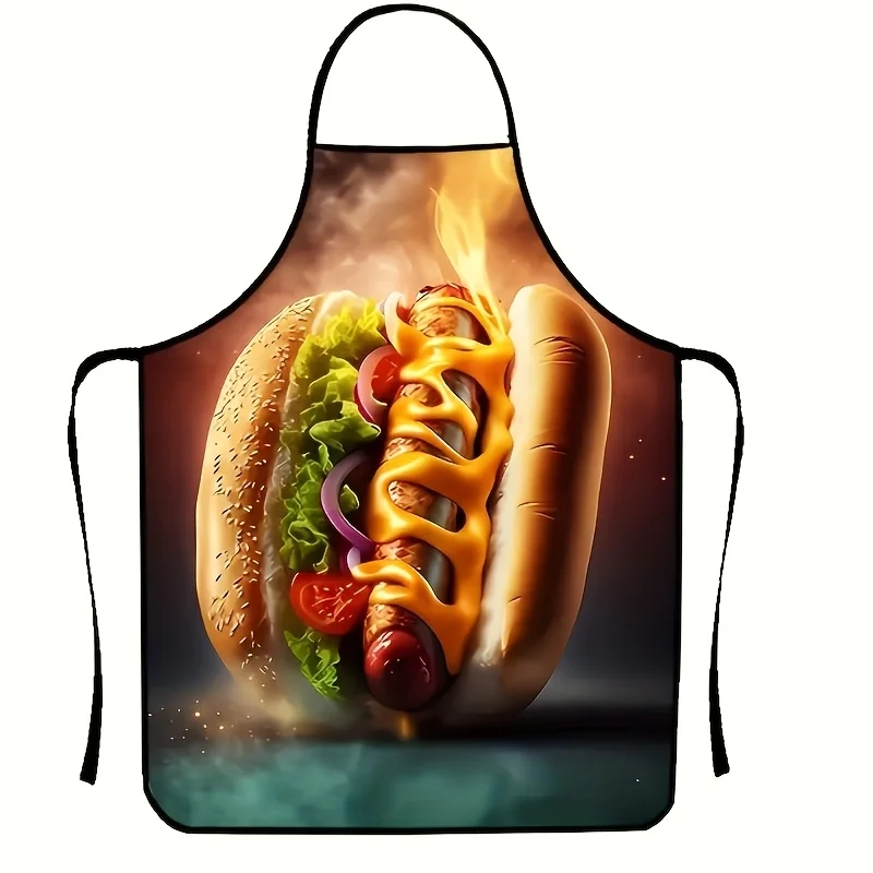 قطعة واحدة من مريلة البوليستر بتصميم لهب هوت دوج برجر - مريلة الطبخ مع مريلة الشيف الملونة بدون أكمام لتنظيف المطبخ #1