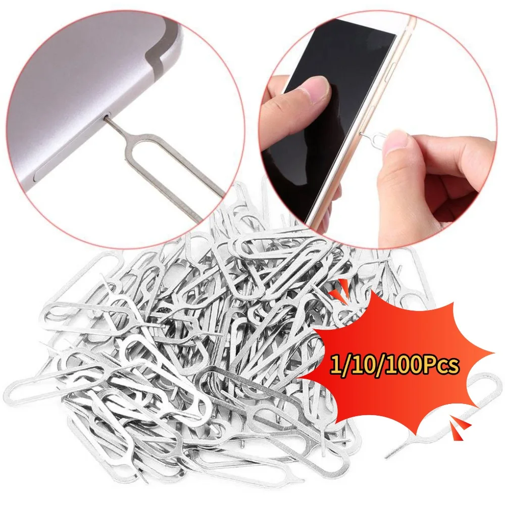 

1/10/100Pcs SIM Card Key Tray Eject Pin Removal Tool Accessories for IPhone Samsung Xiaomi Huawei Phone Tablet Card Tray Opening
