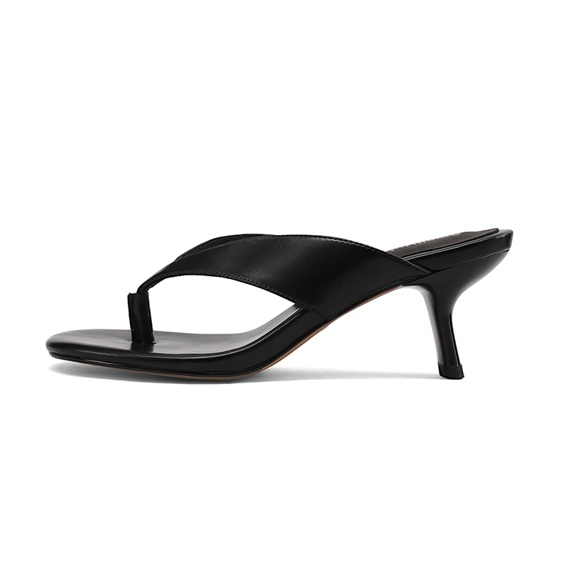 Sandálias Femininas de Couro Legítimo SmallHut Nova Tendência 2026 Verão - Chinelos Sexy com Salto Grosso Branco, Vermelho, Marrom e Preto para Festas