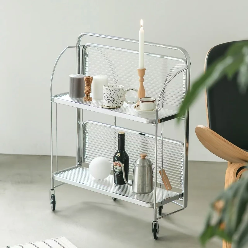 Coche comedor móvil de hierro de estilo nórdico, almacenamiento de doble capa, adecuado para cocinas, salas de estar, centros comerciales, etc.