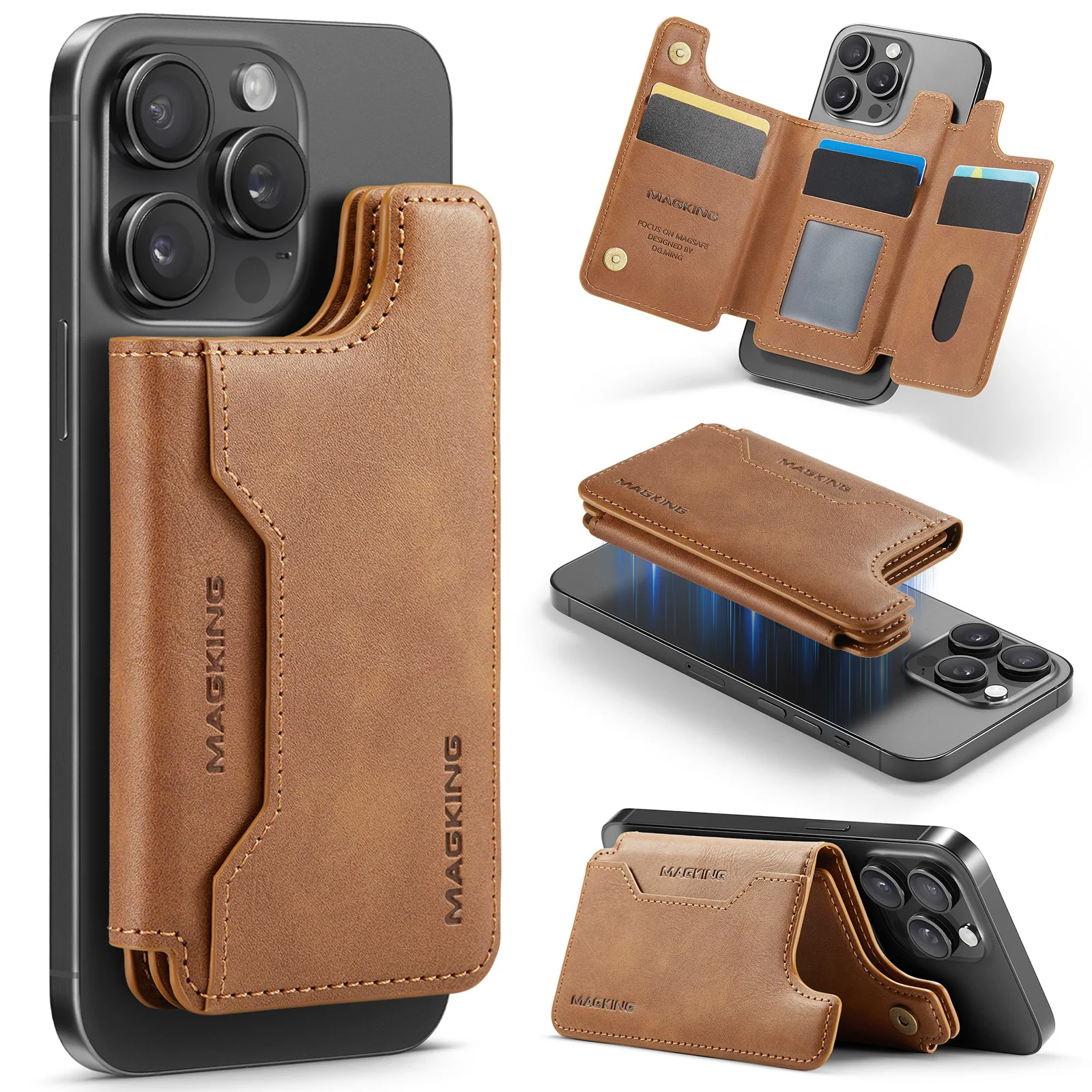 

Magnetic Card Pocket for iPhone 17 16 15 14 13 12 Pro Max Plus Air Leather Phone Stand Holder Strong ID Bag Magnet for Mag-safe