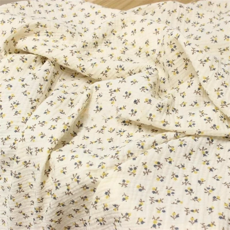 135x50cm Double-Layer Gauze Crepe Vintage Small Floral Fabric Pajamas Home Wear Children\'s Clothing