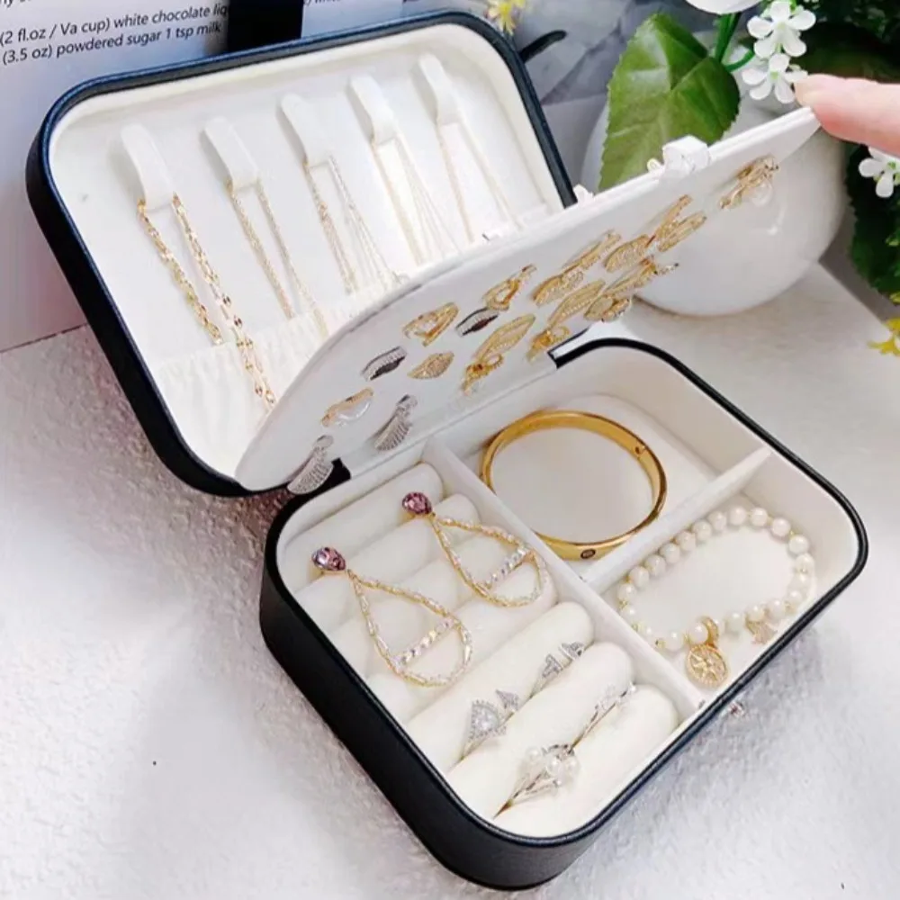 Double Layer Jewelry Storage Box Jewelry Holder Ring Necklace Jewelry Organizer Display PU Portable Earring Packaging Box