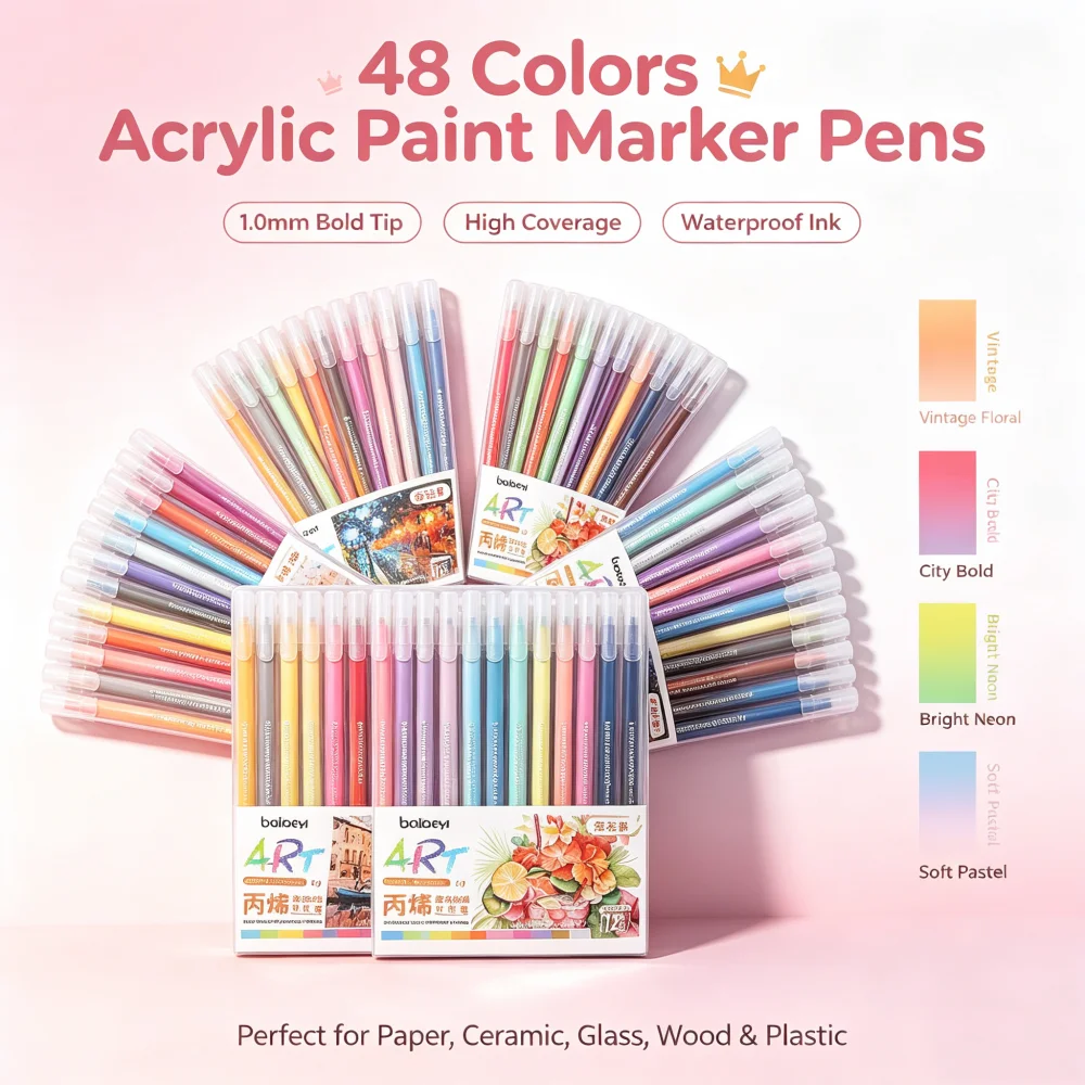 Acrylic Highlight 48 Colors Gel Pen Set 1.0mm Tip for Student Hand Book Journaling Drawing Doodling Gel Pens Stationery Supplies