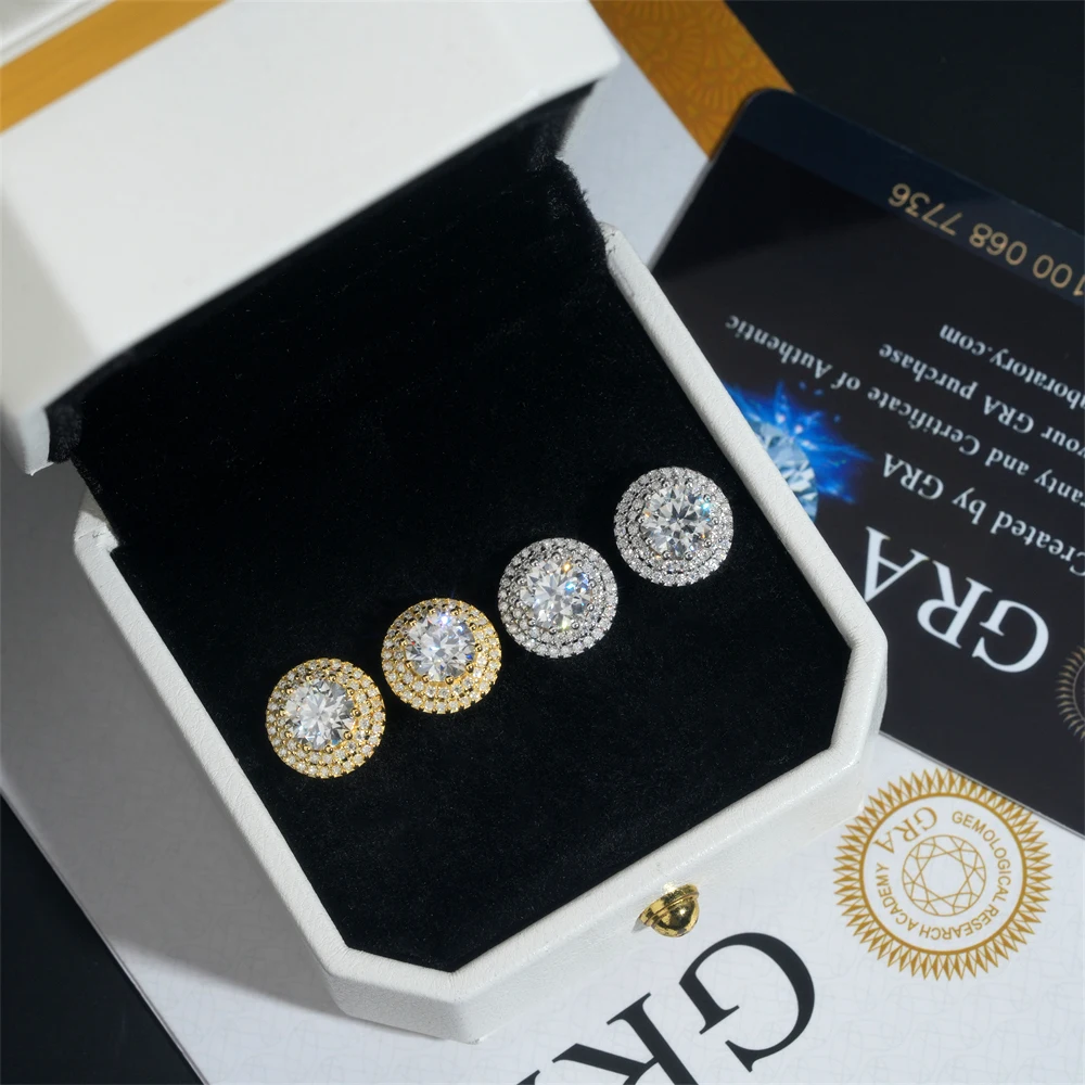 Blingminer 11mm Round VVS Moissanite Earrings For Men Women S925 Silver Ear Studs Jewelry Pass Diamonds Tester GRA Free Shipping