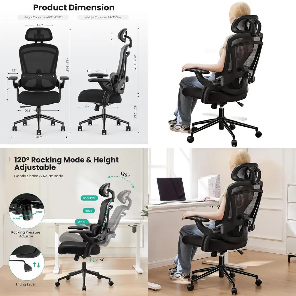 Office Chair Ergonomic Desk Chair, 300 LBS Home Mesh Office Desk Chairs with Wheels, 2D Headrest, Up&Down Lumbar Support, Swivel