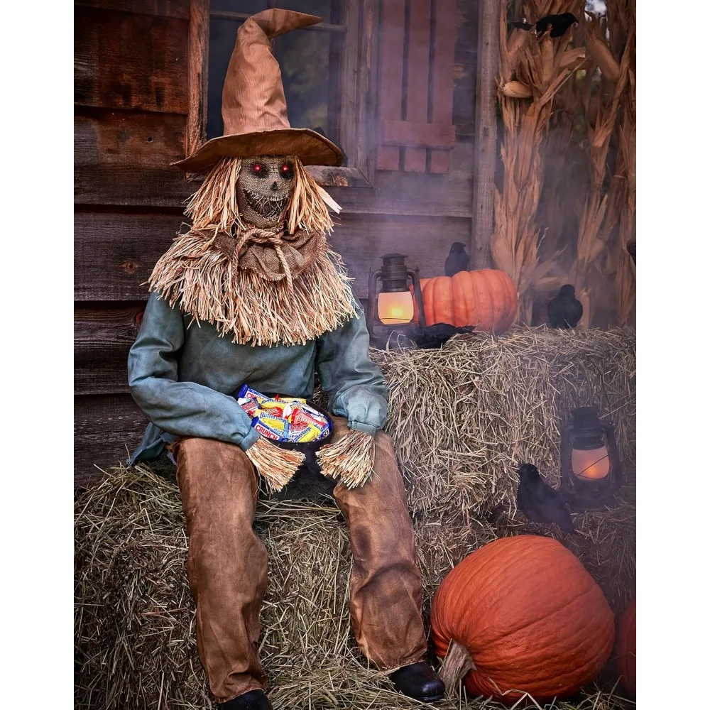 

Halloween Decorations 4.5 Ft Scary Sitting Scarecrow Animatronic Decorations Pop-up Motion Scarecrow Prop Festive&Party Supplies