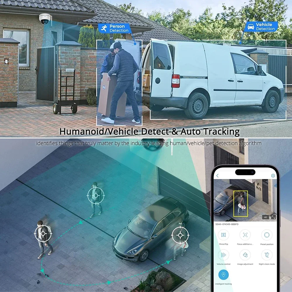 4K 8MP Wifi Dome PTZ IP Camera Outdoor Human/Vehicle Detection Auto Tracking Security Cameras 2-way Audio Wireless Indoor Camera