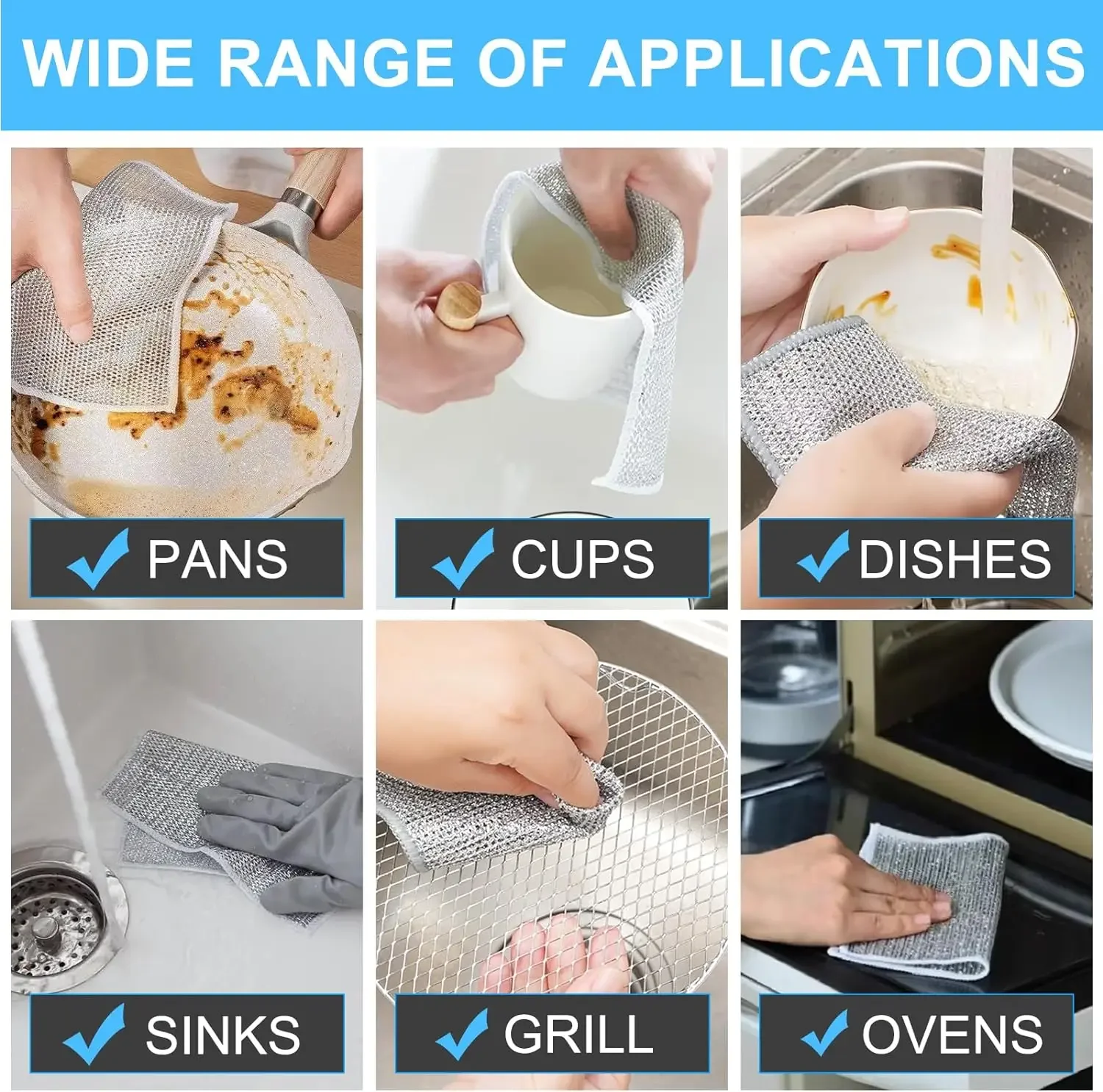 Metal Steel Wire Cleaning Cloth Silver Mesh Thickened Rags Non-Scratch Scrubber Wipes Non Stick Oil Kitchen Dish Washing Towel