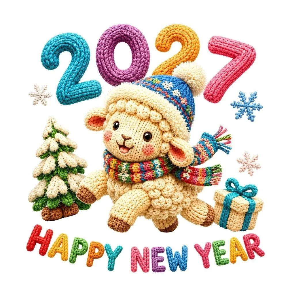 Colorful Happy New Year Window Stickers 2D Flat Print Large Size 2027 Sheep Year Stickers Waterproof Transparent