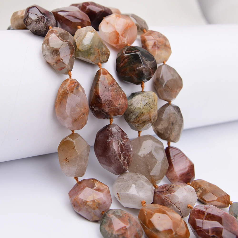 APDGG Big Size Natural Mix Color Red Ghost Quartz Rabbit Hair Crystal Cutting Nuggets Loose Pendant Beads 16